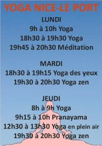 Cours de yoga à Nice horaires 2021-2022