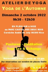 Atelier de yoga en plein air à Nice dimanche 2/10/2022
